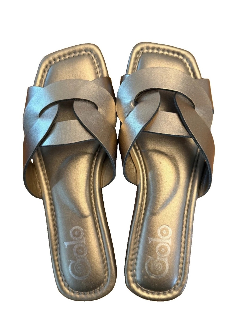 Golo Leather Metallic Gray Knot Slide Sandals — Women's Slip-On Chic Boutique